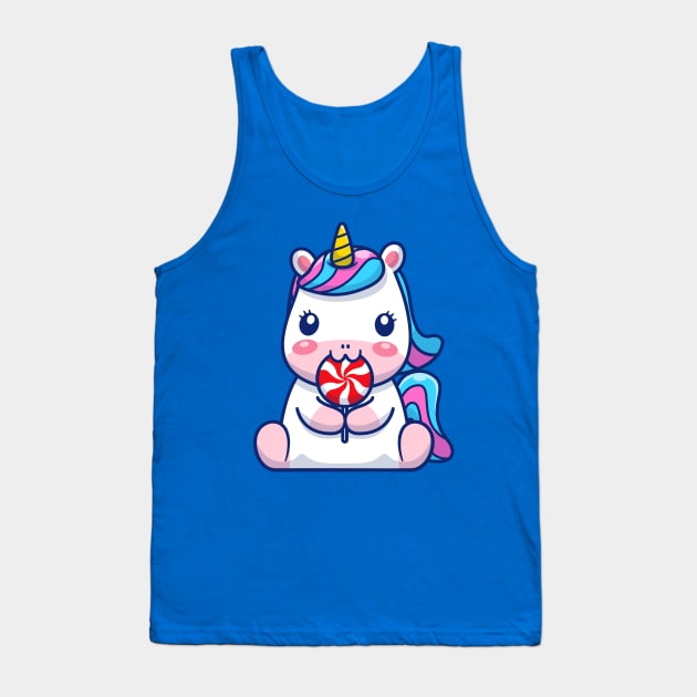 Cute Unicorn Eating Lollipop Cartoon Tank Top by Catalyst Labs